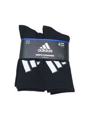 Adidas Mens Cushioned AEROREADY Crew Socks 6-Pack Black Sizes 6-12